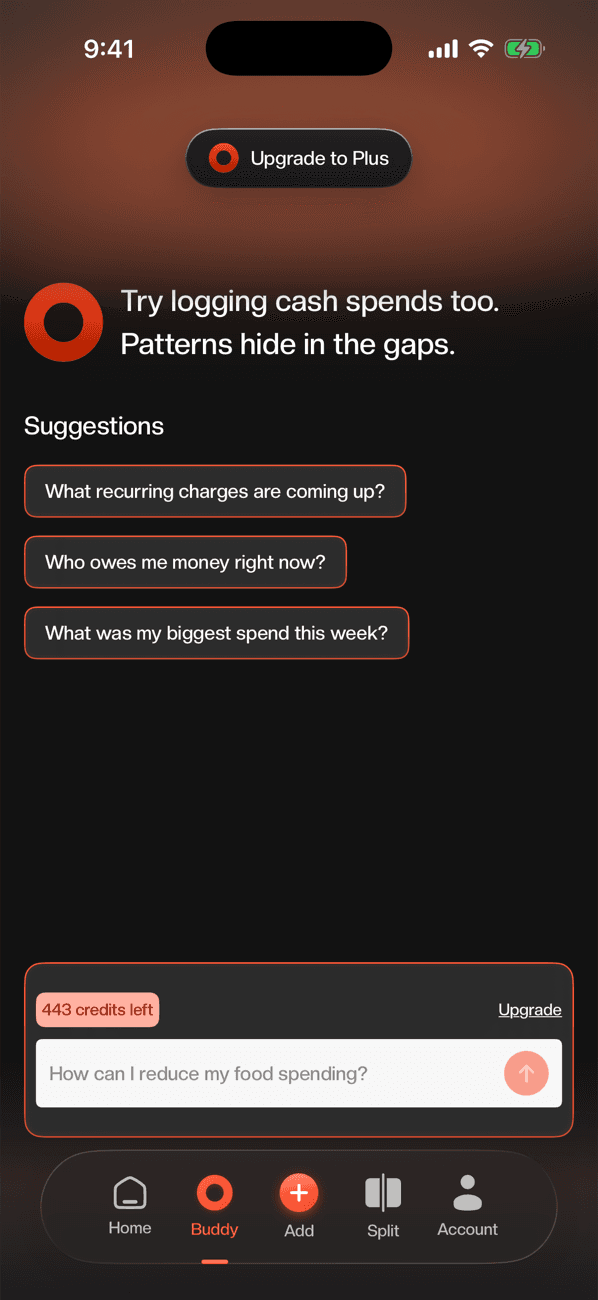 The Buddy tab in Bud, AI chat with suggestions