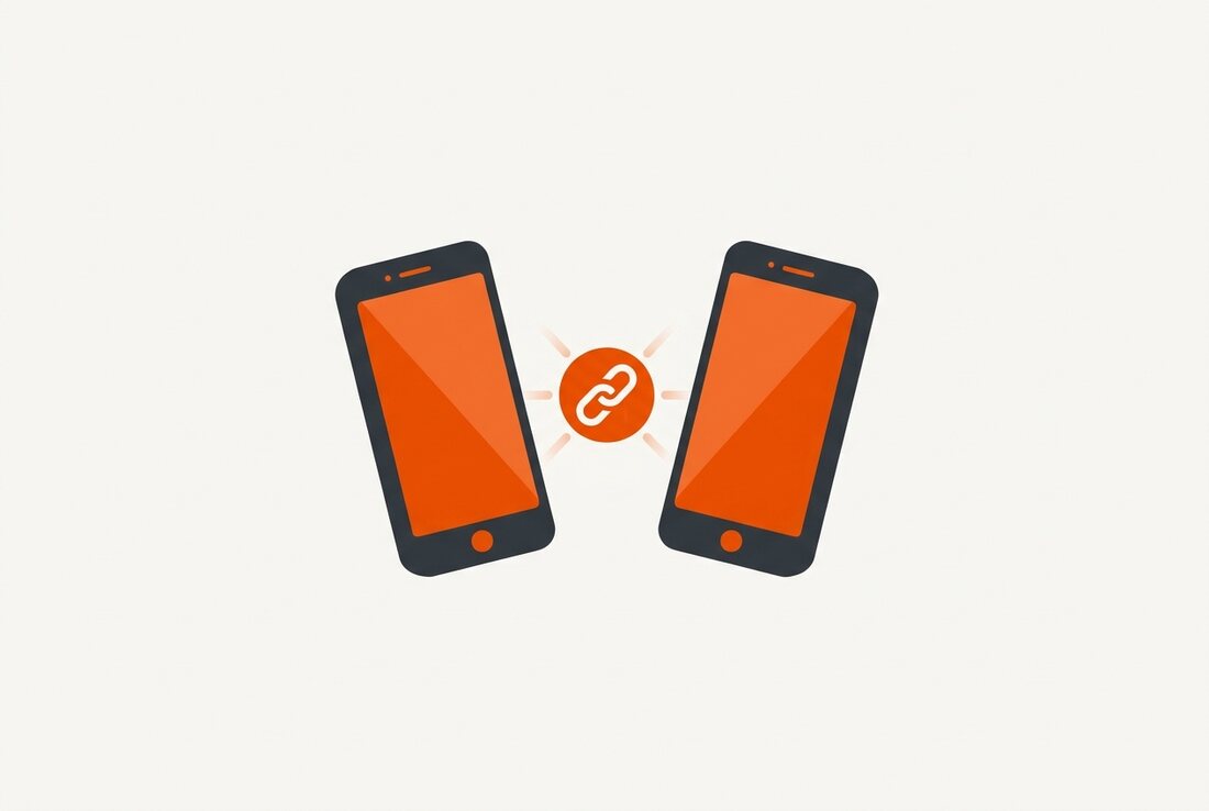 Two phones side by side with a shared link between them.